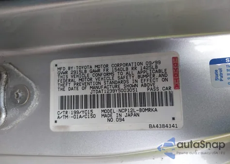 2000 Toyota Echo from USA, damaged, VIN JTDAT1239Y5003051